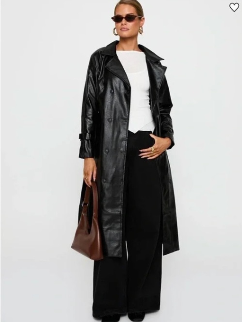 Princess Polly Black Faux Leather Trench Coat